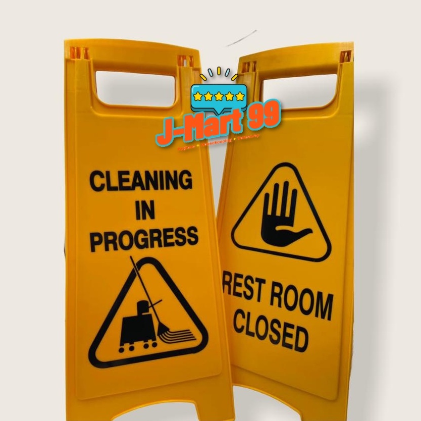 Floor Safety Yellow Signage Board 2in1 Caution Wet Floor Cleaning In Progress Rest Room Closed Work In Progress Shopee Malaysia