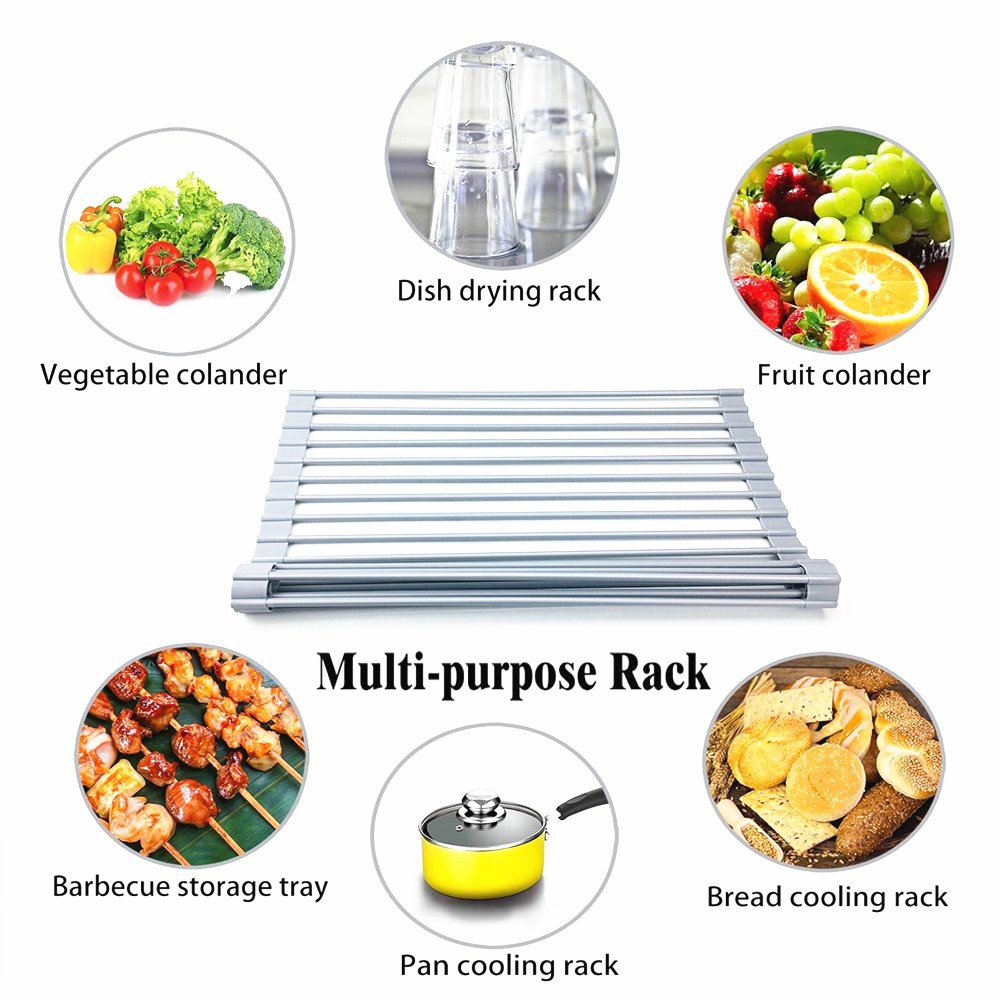 Surpahs Over The Sink Multipurpose RollUp Dish Drying Rack (Warm Gray