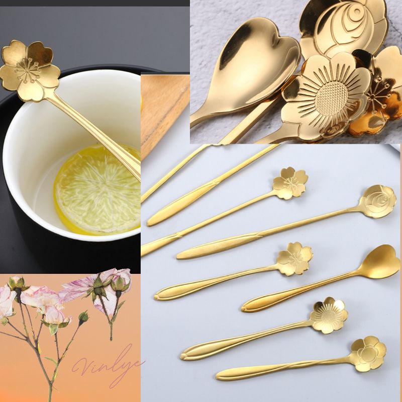 Flower shape Spoon flower tea dessert coffee vintage spoon long & short cute creative stainless steel