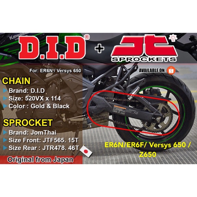 Chain Sprocket Set Kawasaki Er6n Er6f Versys650 Z650 High Performance Sprocket Set Shopee Malaysia