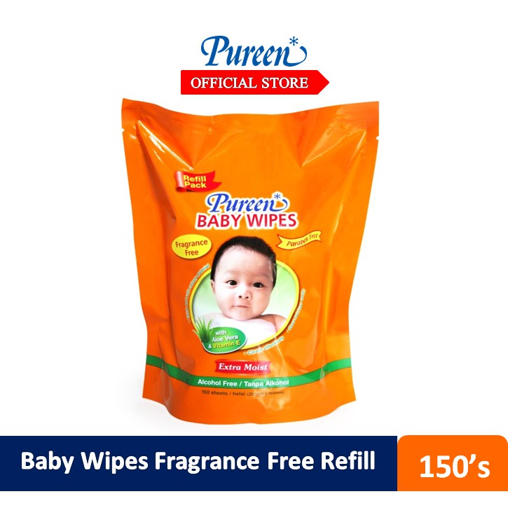 Pureen Baby Wipes Fragrance Free Refill (150s) | Shopee ...