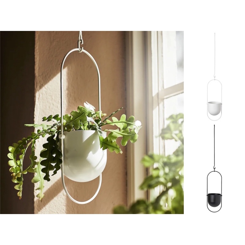 ikea CHILISTRAN Hanging planter, in/outdoor white/black, 12 cm Shopee