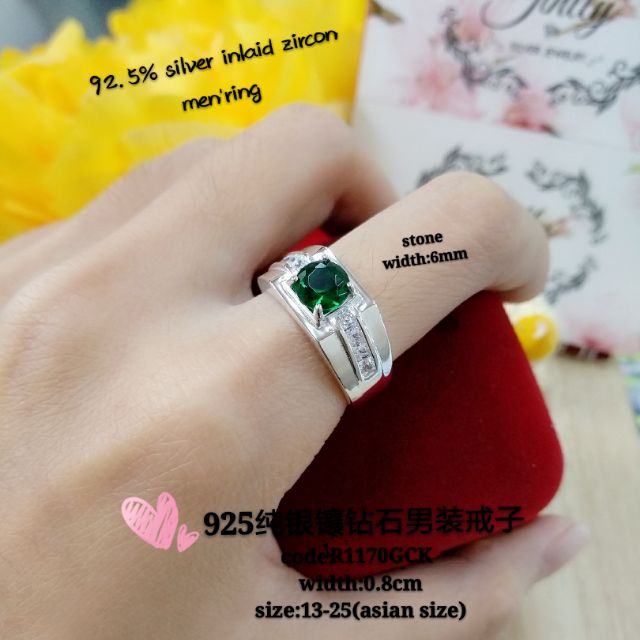 925 Silver stone ring*red,green,white*925纯银镶石戒指/cincin perak untuk lelaki