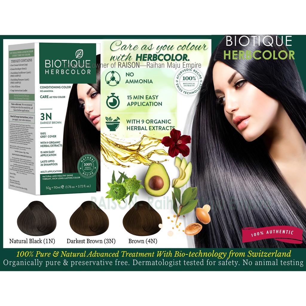 BIOTIQUE HERBCOLOR CONDITIONING COLOR LONG-LASTING PERMANENT HAIR COLOR  DARKEST BROWN 3N | Shopee Malaysia