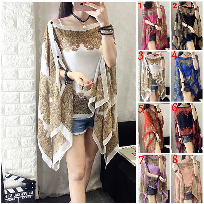 READY STOCK Shawl Batik  Silk Chiffon Women Tops Cardigan  