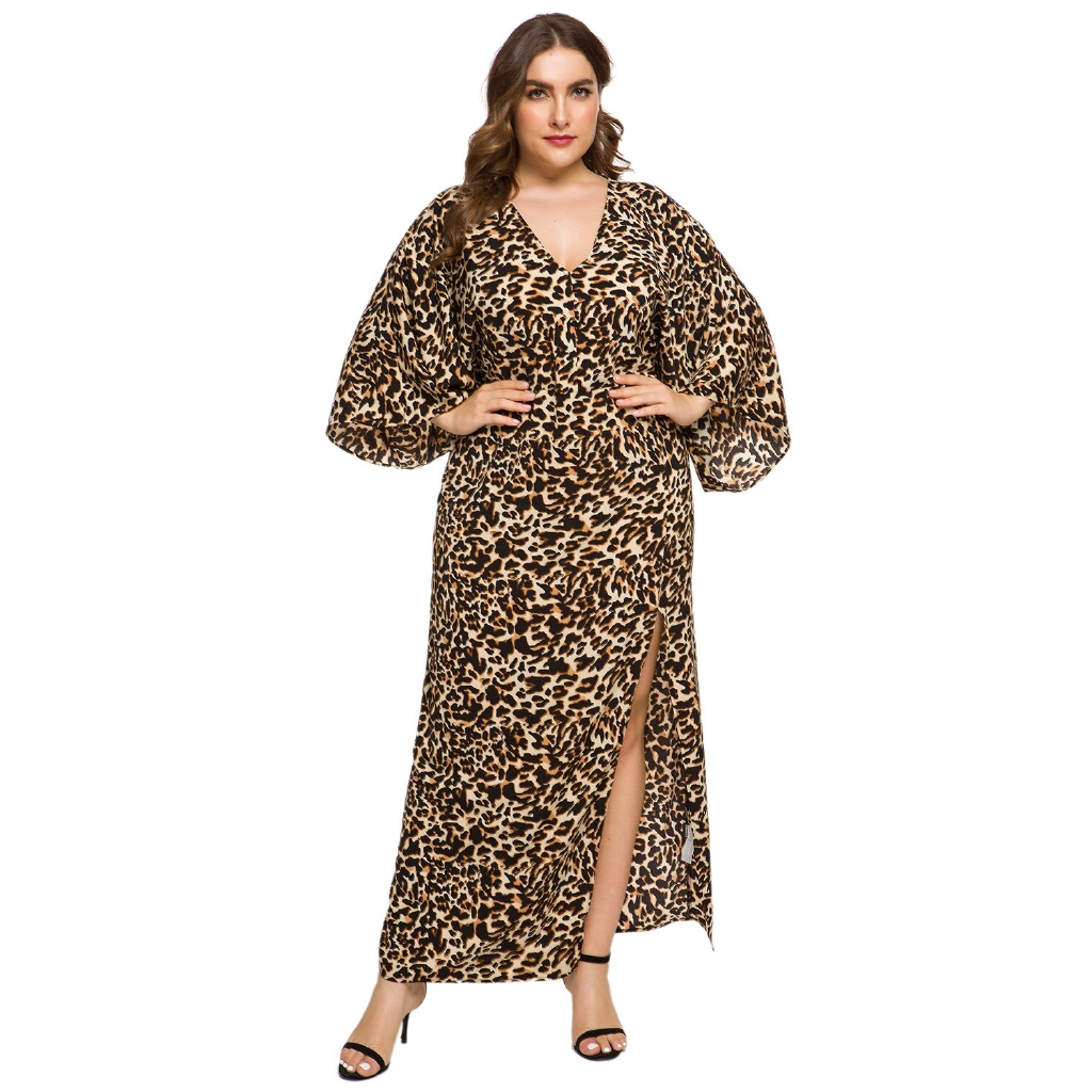 leopard print maxi dress with sleeves