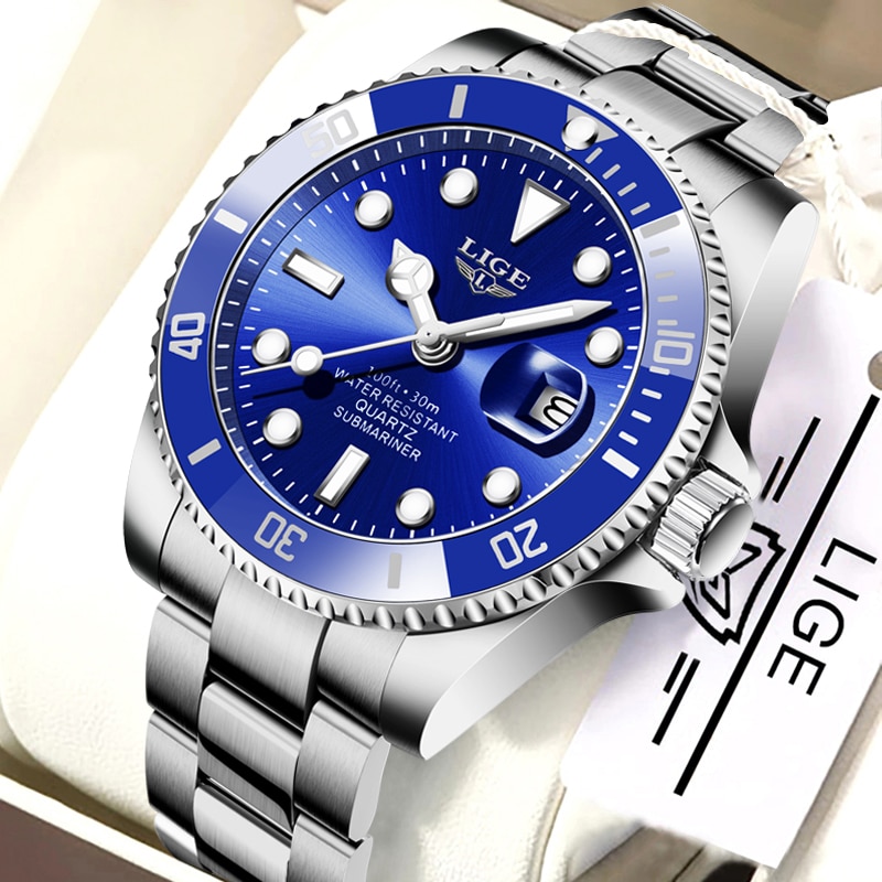 [Spot Free Shipping]LIGE Top Brand Luxury Fashion Diver Watch Men 30ATM Waterproof Date Clock Sport Watches Mens Quartz
