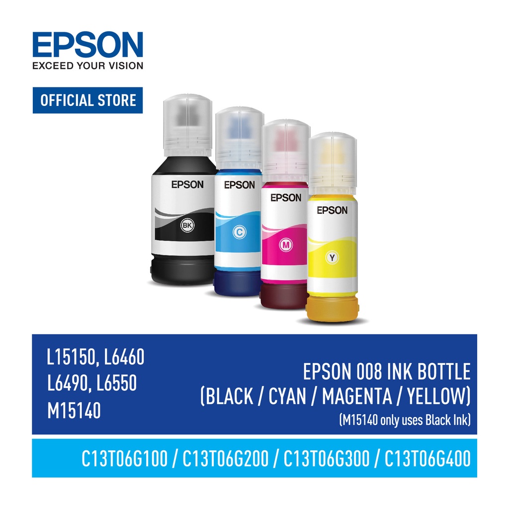 Epson 008 Ink Bottle Black Cyan Magenta Yellow Shopee Malaysia 2442