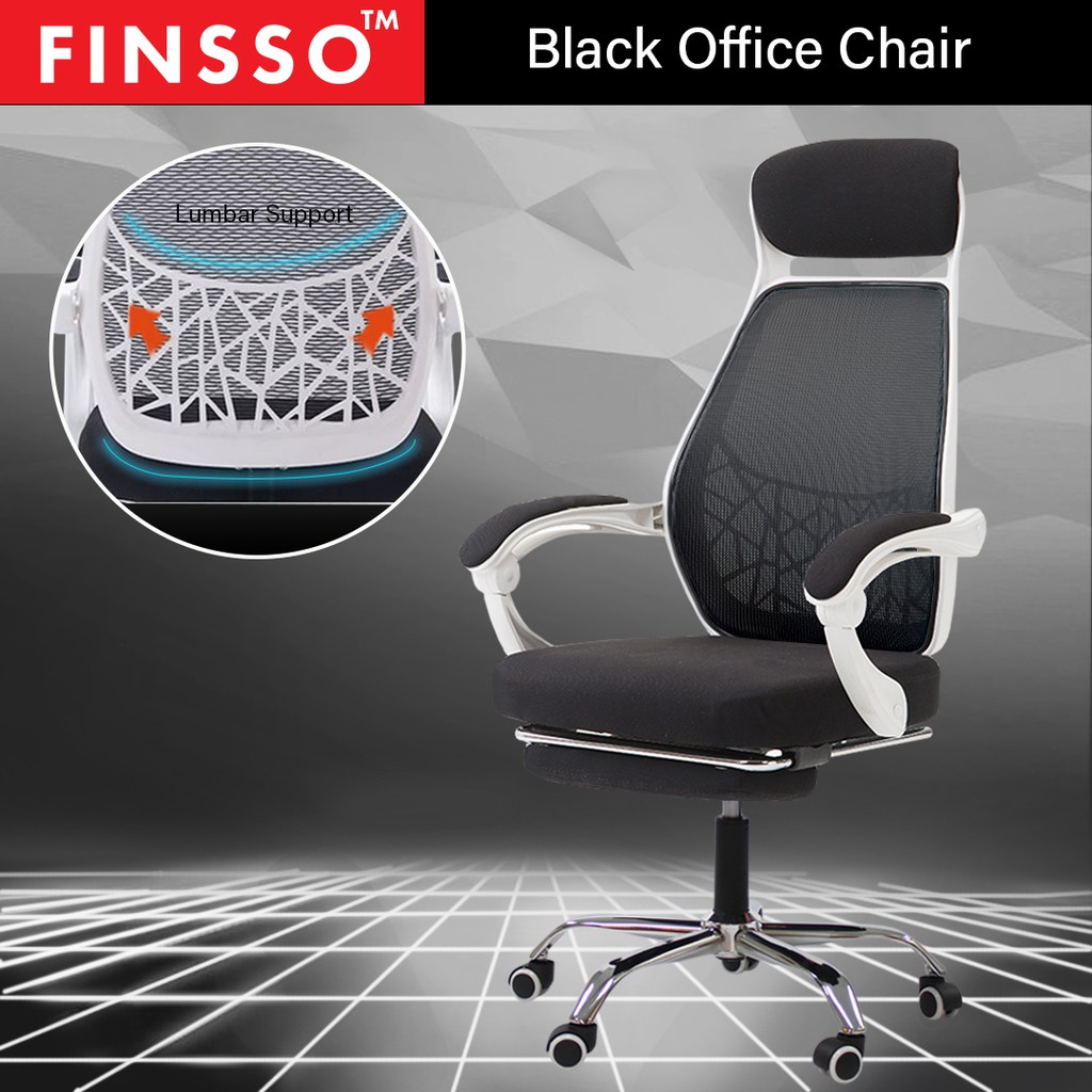 FINSSO: Office Chair With Leg Rest - Fagelbo Black / White Frame Designer High Mesh Back