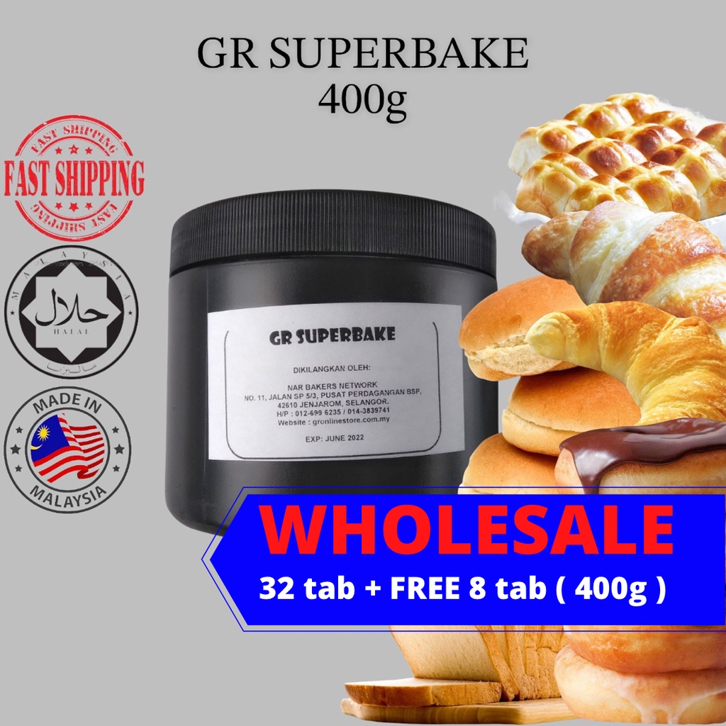 [32 tab + FREE 8 tab] GR SuperBake (Bread Enhancer) 400gm Shopee Malaysia
