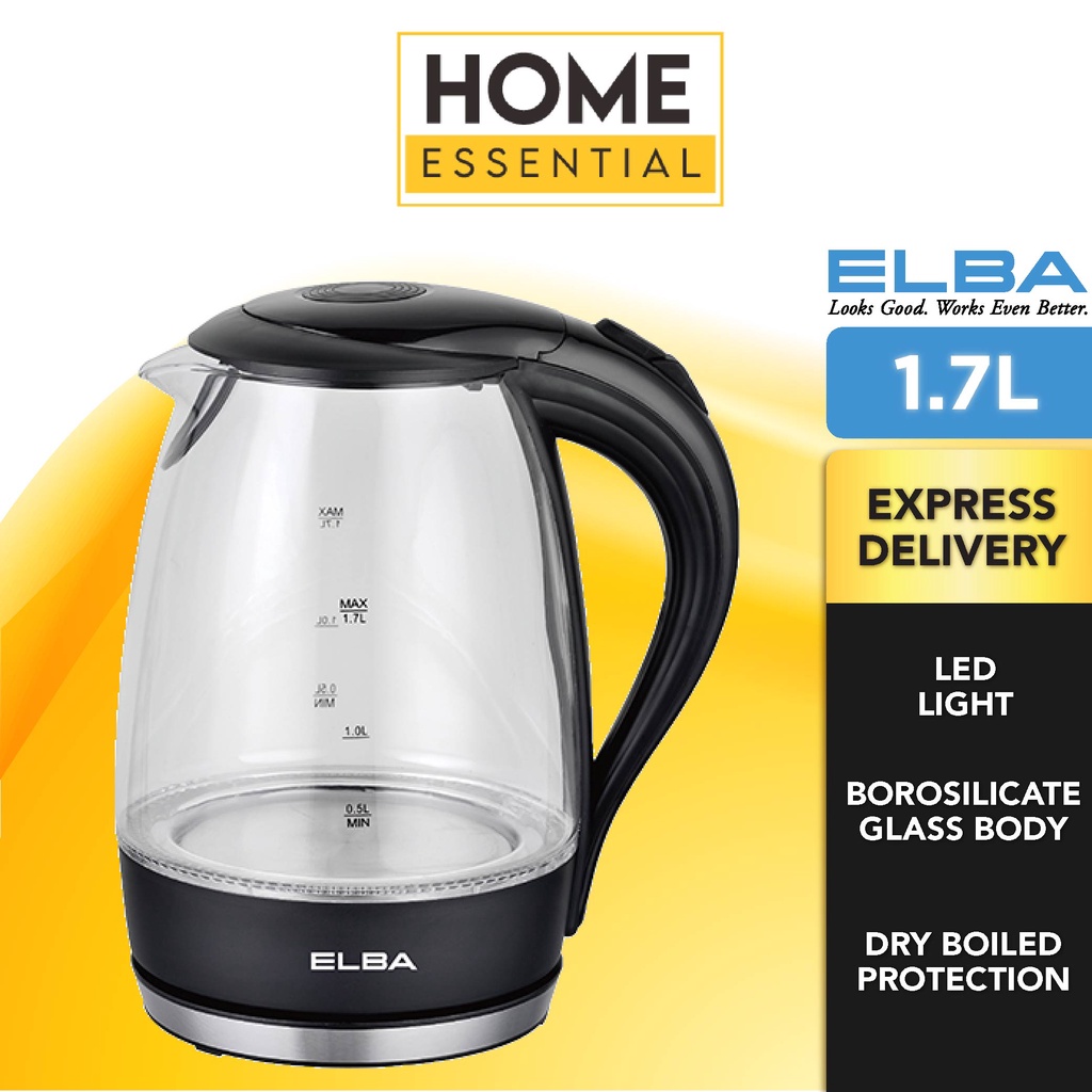 ELBA 1.7L Glass Jug Kettle with Blue Red Light EJKF1723G(BK) Shopee