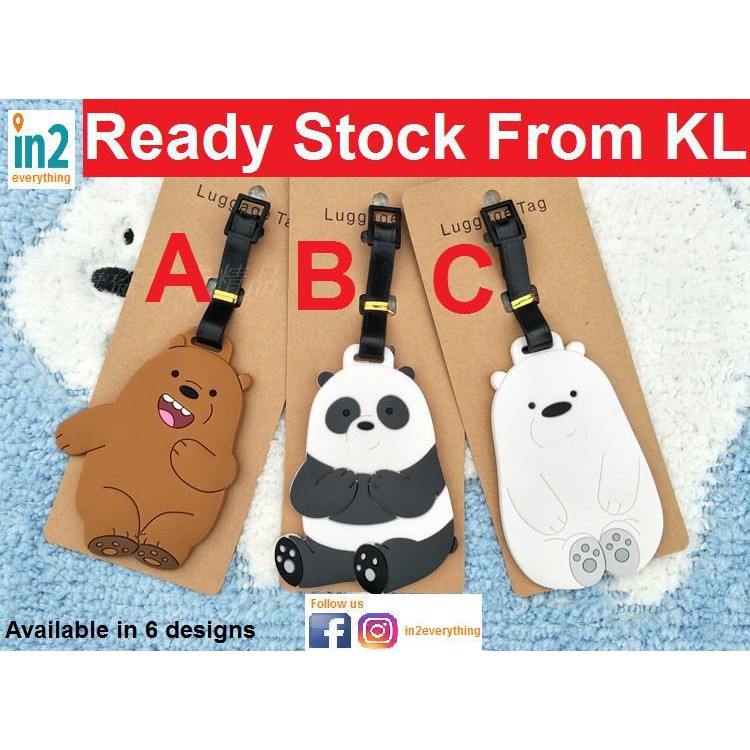 Miniso We Bare Bears Luggage Tag Travel Suitcase ID Tag Strap Panda Polar Bear Grizzly Bear