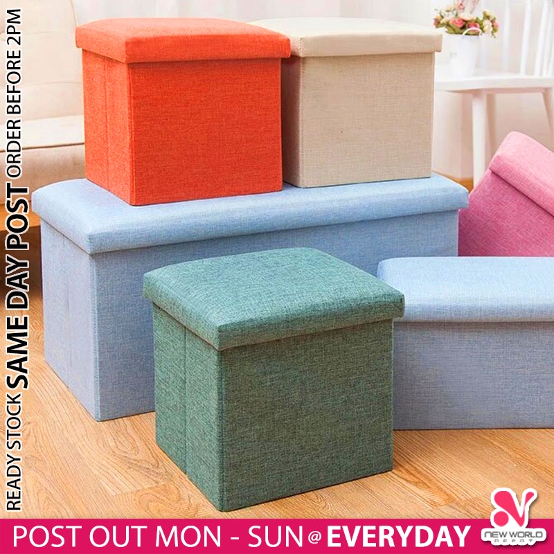 《 》2 in 1 Folding Fabric Furniture Sofa Chair Foldable Stool Storage Box Kotak Simpanan Kerusi Serbaguna 收纳凳子