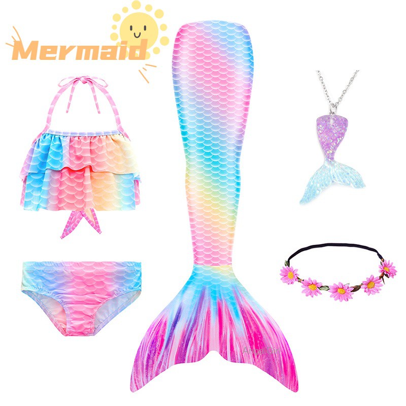 Ready Stok Girls Swimming Mermaid Tail Mermaid Dress Costume Cosplay Children Swimsuit Fantasy Bikini