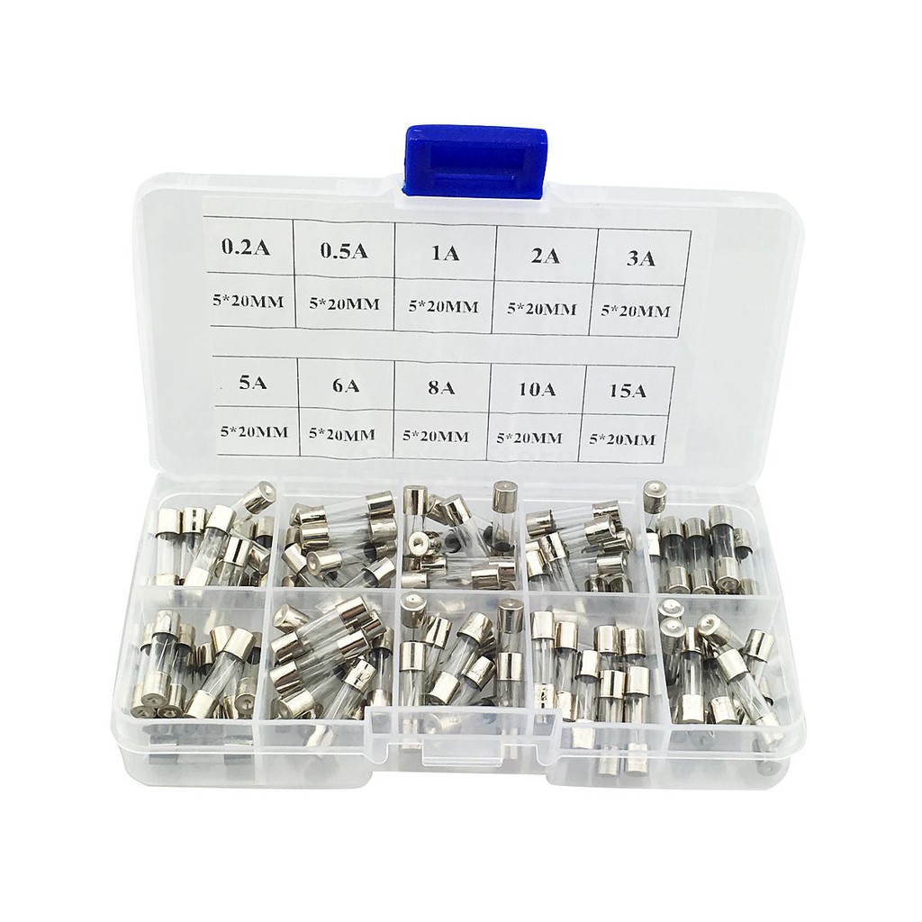 100X 5*20 mm Quick Blow Glass Tube Fuse Assorted Kits Fast-blow Glass Fuses 