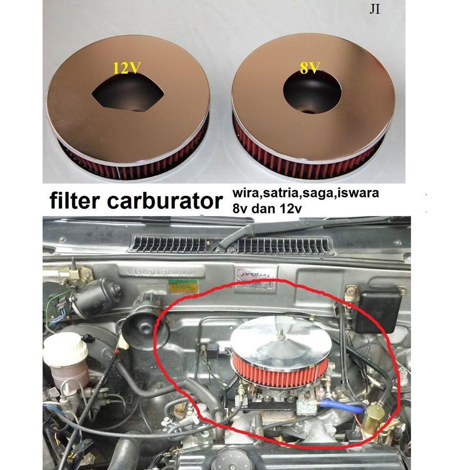 Air Filter Open Pod Saga Iswara Wira Satria 1.3 / 1.5 Carburator 12v