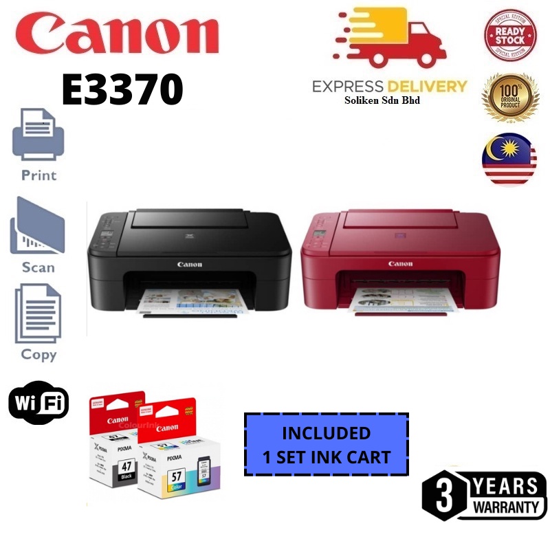 Canon Pixma E3370 Printer Compact Wireless All In One With Lcd For Low Cost Printing Print Scan 