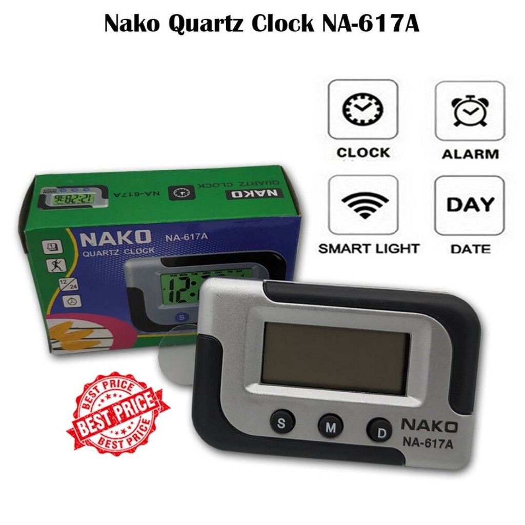 NA617A Nako Digital Automobile/Car Alarm Clock With Date (Free Battery