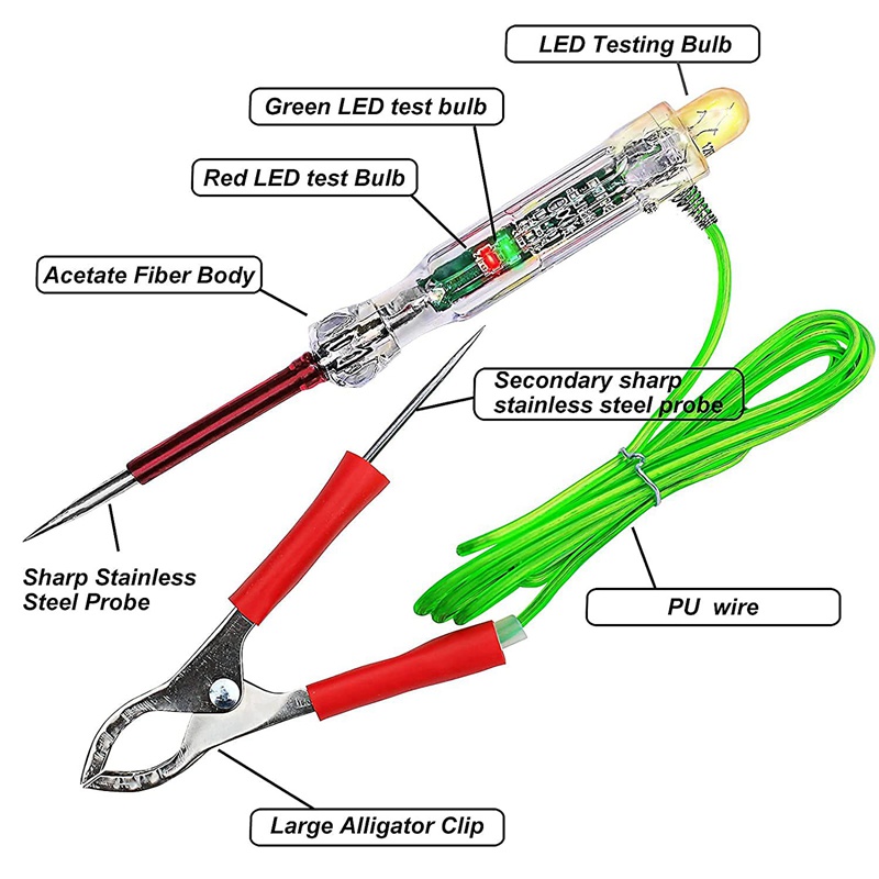 Automotive LED Circuit Tester 6-24V Test Light with Dual Probes