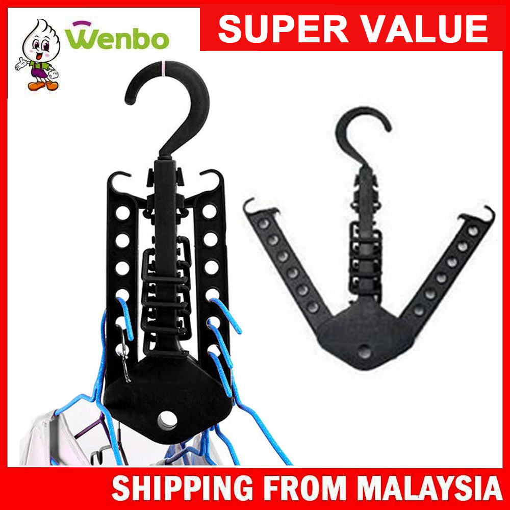 Wenbo Penyangkut 12 Lubang Plastic Foldable Travel Home Camping Mini Non-slip Clothes Shirts Sweaters Dress Hanger Hook