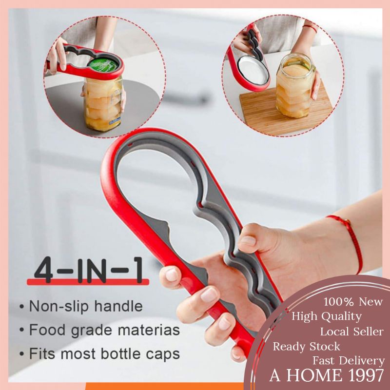 AHOME Kitchen 4In1 Can Lid Opener Jar Cover Twister Pembuka Tin Makanan CapScrew Bottle Opener Easy Grip Tin Opener 开罐头器