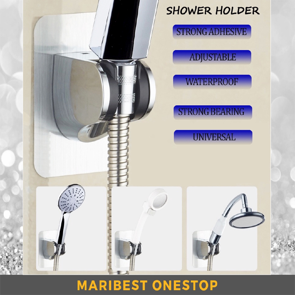 Handheld Shower Head Holder Bracket Adjustable Shower Wall Mount Bracket Solid Brass Adhesive Holder Polished Chrome 