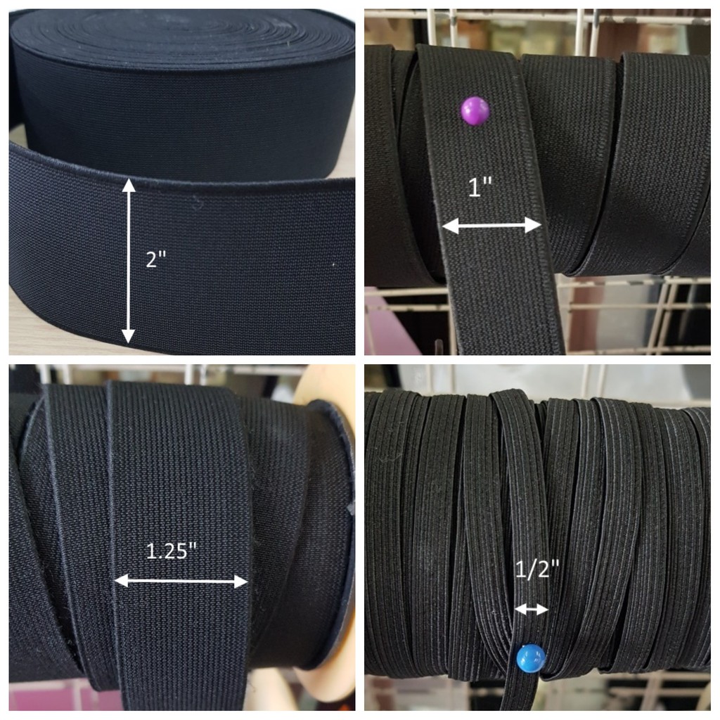 Black Sewing Elastic Band 2", 1.5", 1.25", 1", 3/4" , 5/8" and 1/2" Wide / Getah Pinggang Black