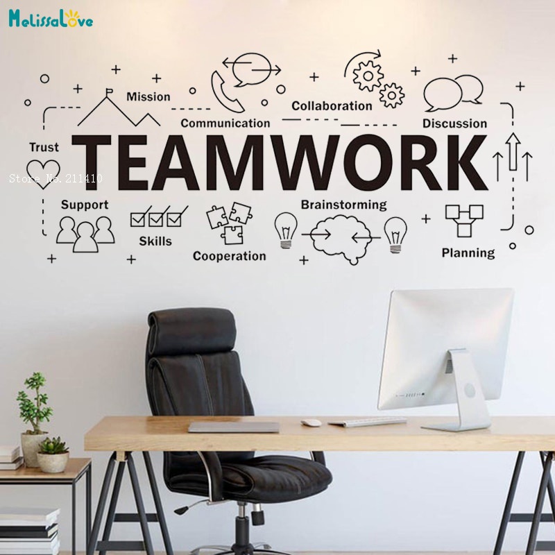 Large Teamwork Word Sign Office Wall Decals Cooperation Plan Inspirational Quote Vinyl Removable Sticker Art Décor YT2597