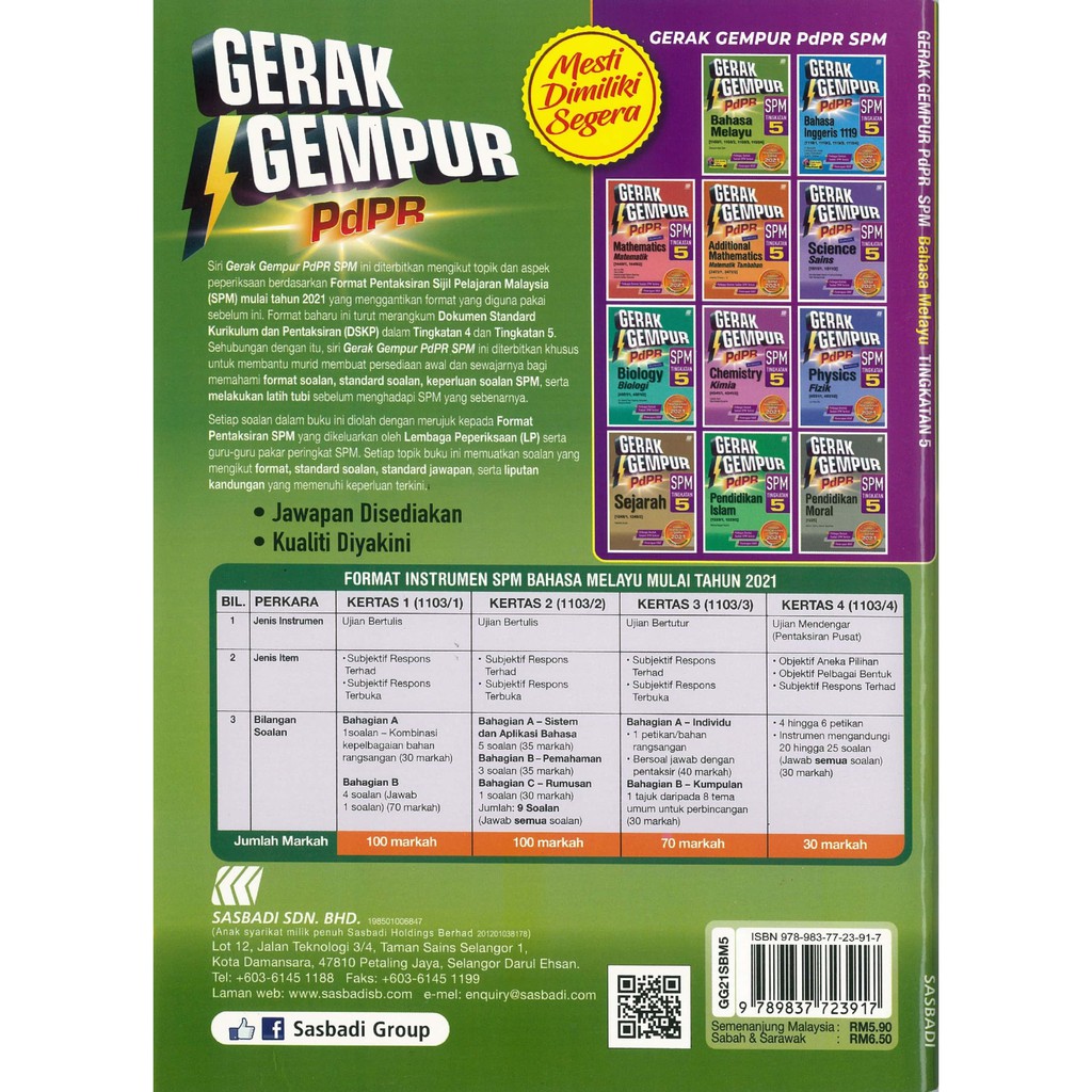 Buy St Sasbadi Buku Latihan Gerak Gempur Pdpr Spm 2021 Bahasa