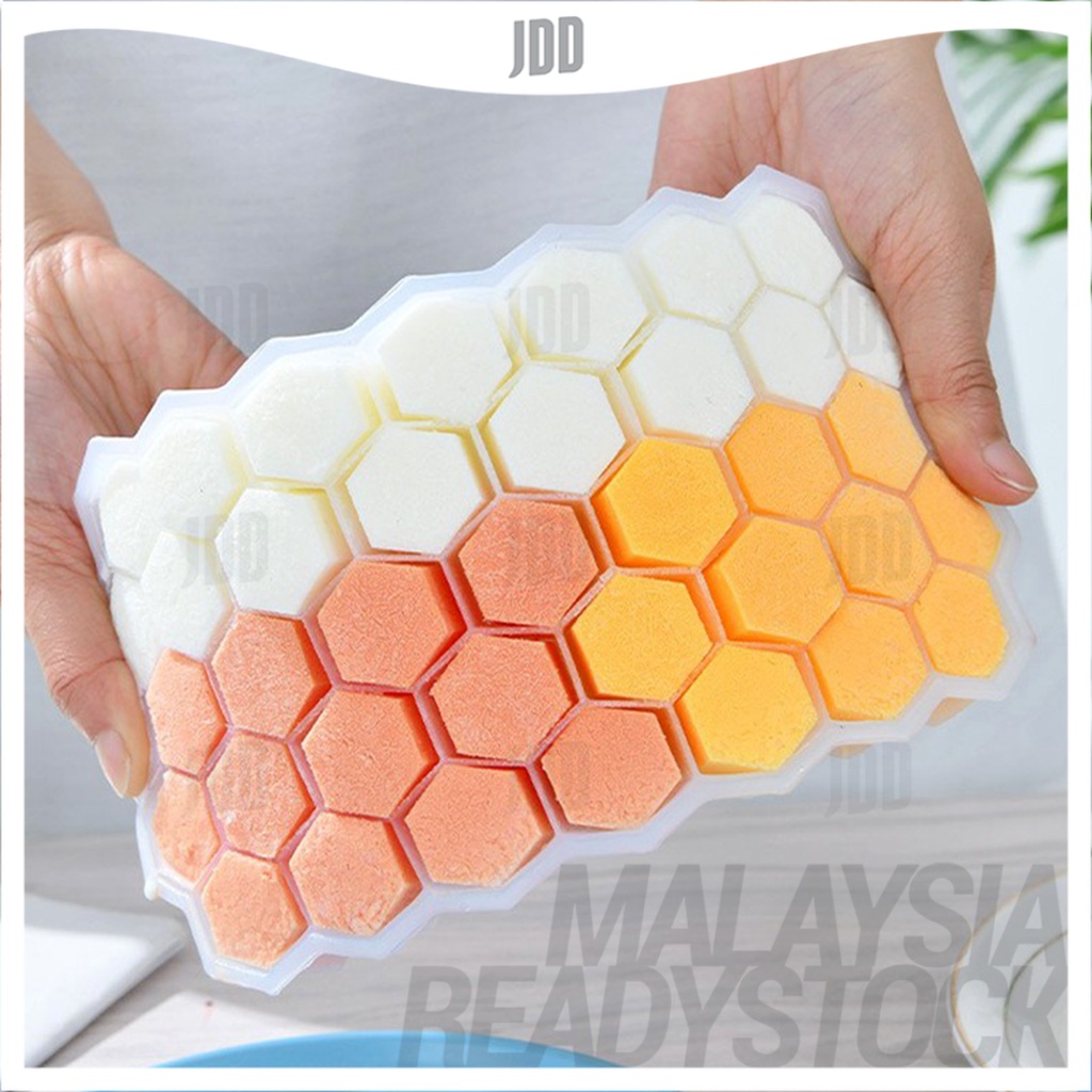 [CLEARANCE] Hexagon Ice Tray with Lid Ice Cube Food Grade Silicone Ice Tray With Cover Baby Food Ice Mould /Tray 格硅胶冰格