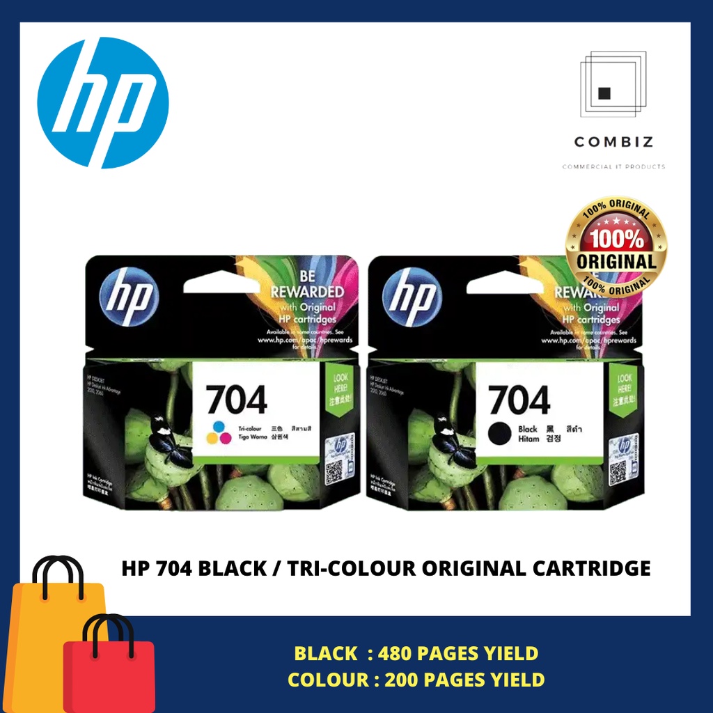 Hp 704 Black Tri Colour Original Cartridge Shopee Malaysia 1777