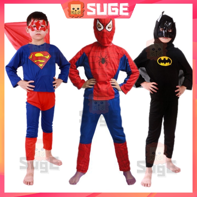 【Suge】Kids Boy t-shirt Spiderman Superhero Costume Full Set Baju Seluar ...