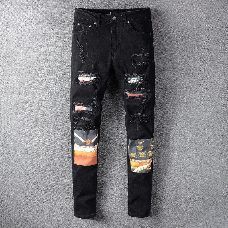 2020 amiri stretch slim fit jeans Black ripped micro stretch jeans men trousers 653 | Shopee Malaysia