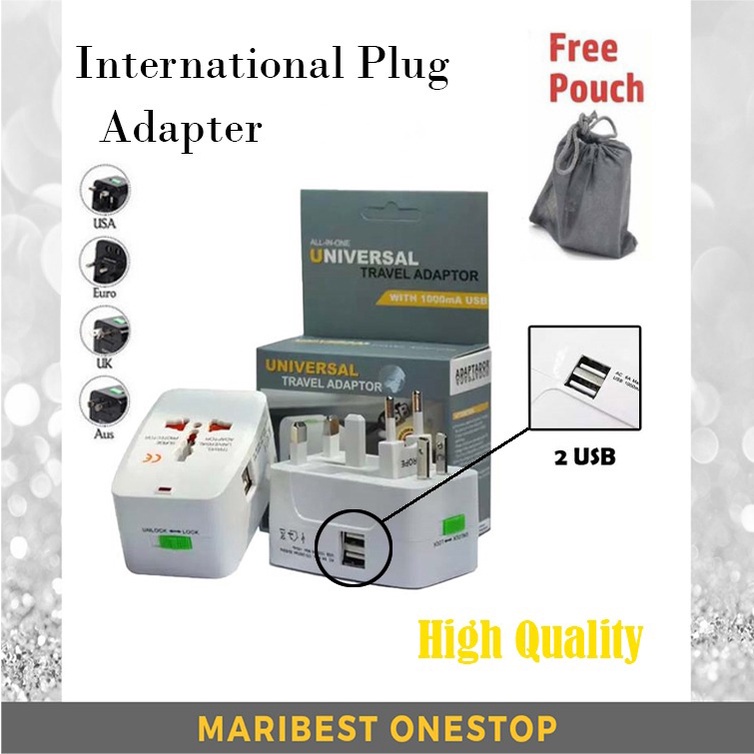 Universal Travel Adaptor 2 USB Port International Adapter Worldwide AU EU UK US Plug Travel Adaptor多功能插座