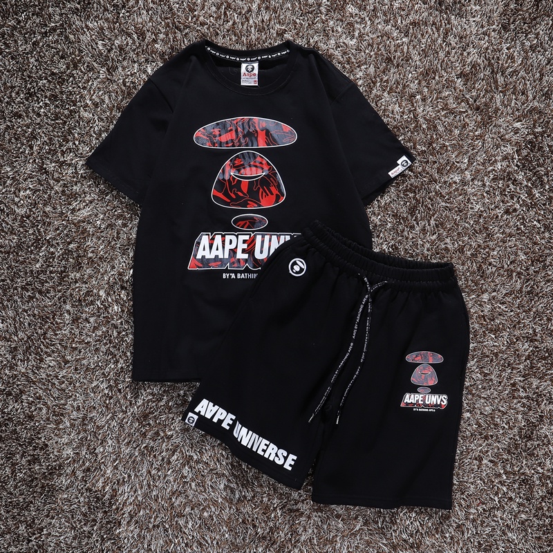 AAPE Loose Pants Black Cotton Shorts T-shirt Short Sleeve Arrival Coat Men Women New Camouflage Printing APE Suit O-Neck