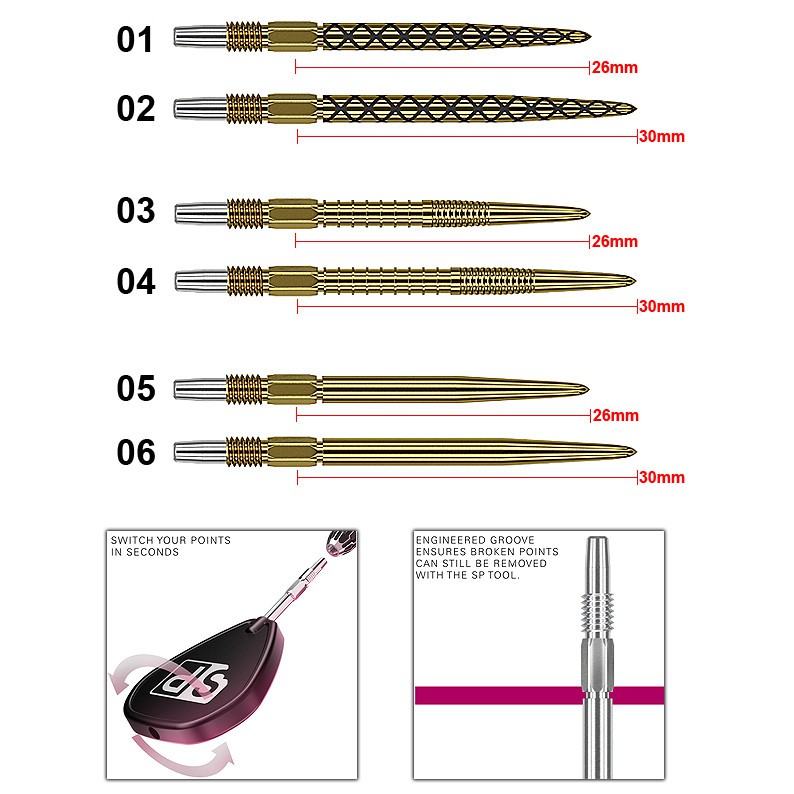 Target Swiss Replacement Dart Points for Swiss Darts Choose Grip Colour & Size