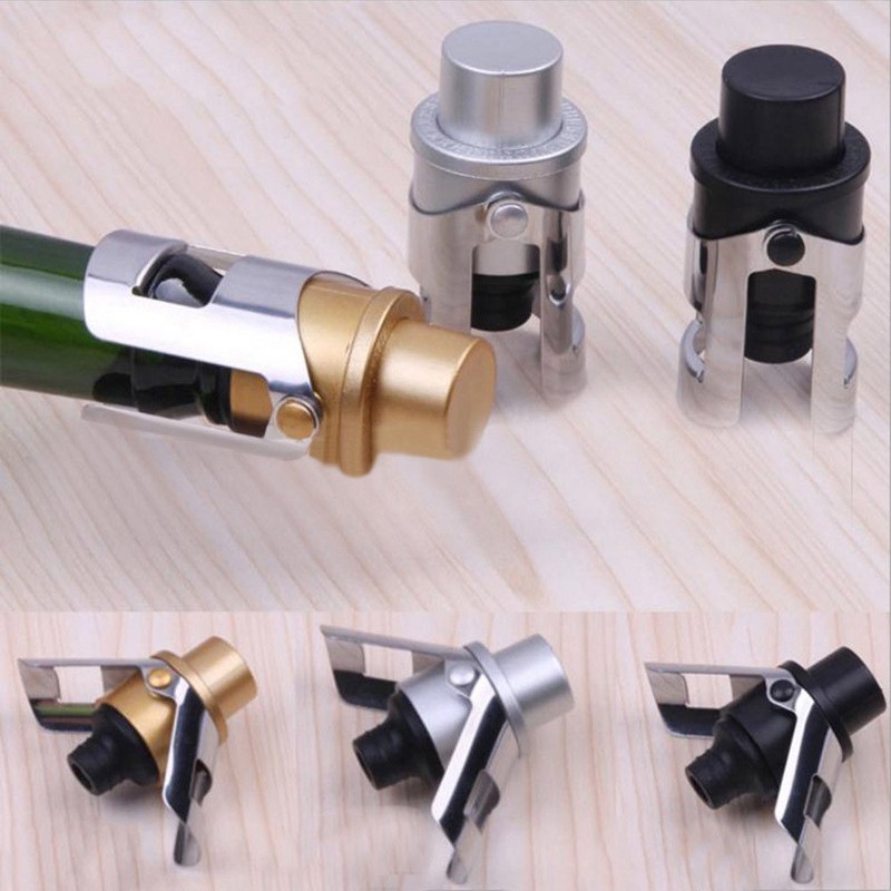 Champagne Sealer Stopper Stainless Steel Wine Bottle Stopper Sparkling Wine Bottle Plug Sealer Set with a Longer Sealing Plug Gold, 3