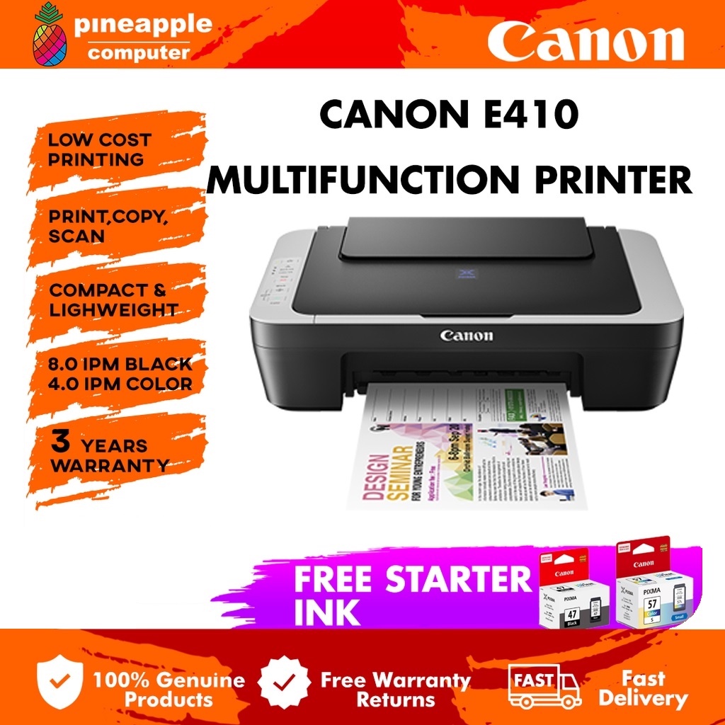 Canon E410 Ink Efficient All-In-One Inkjet Printer - Print/Scan/Copy ...