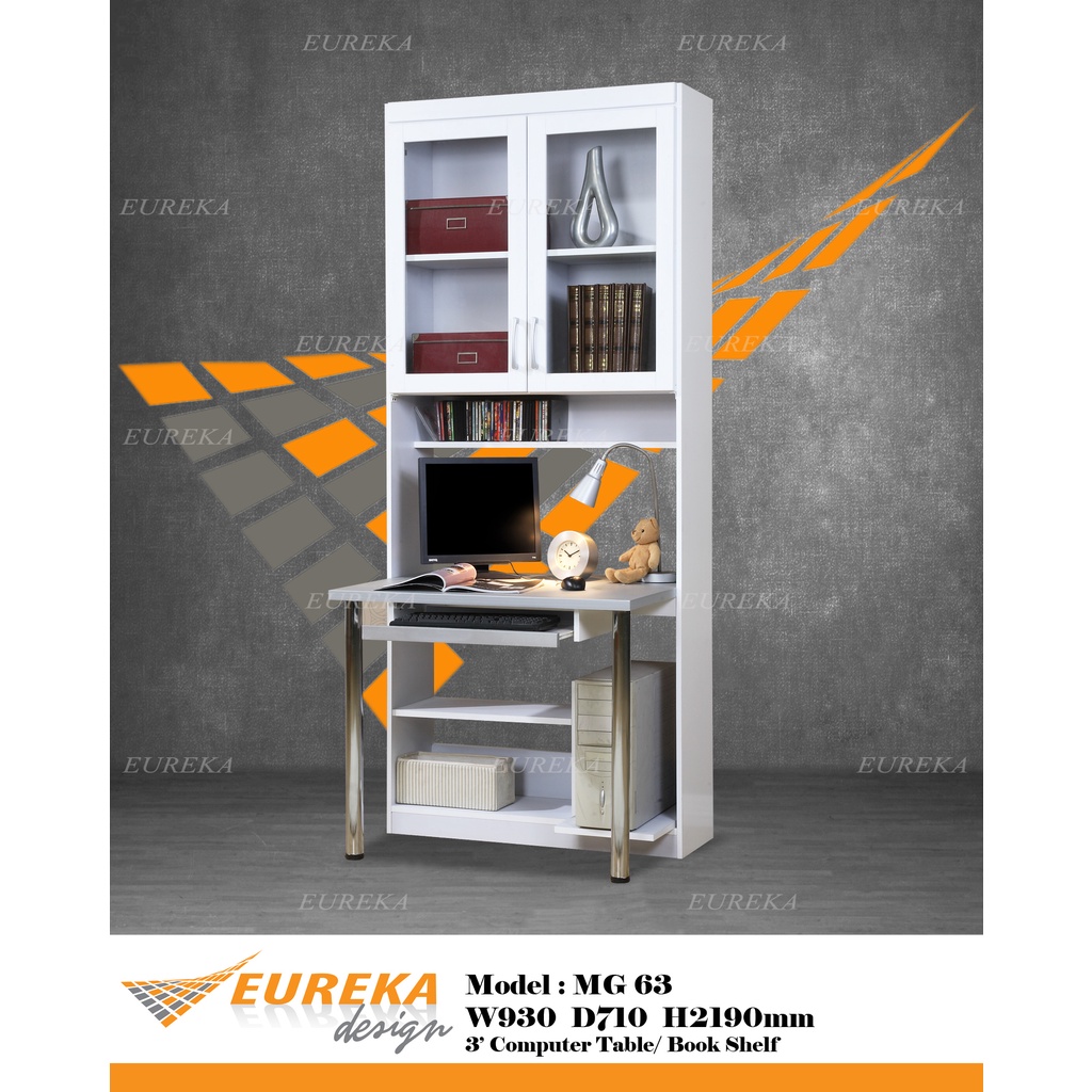 EUREKA 3ft Study Computer Table Book Shelf / Meja Almari 62/63 (Deliver & Installation Klang Valley ONLY)