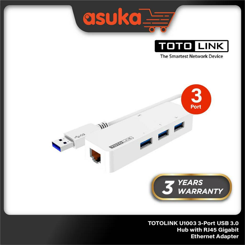 TOTOLINK U1003 3-Port USB 3.0 Hub with RJ45 Gigabit Ethernet Adapter