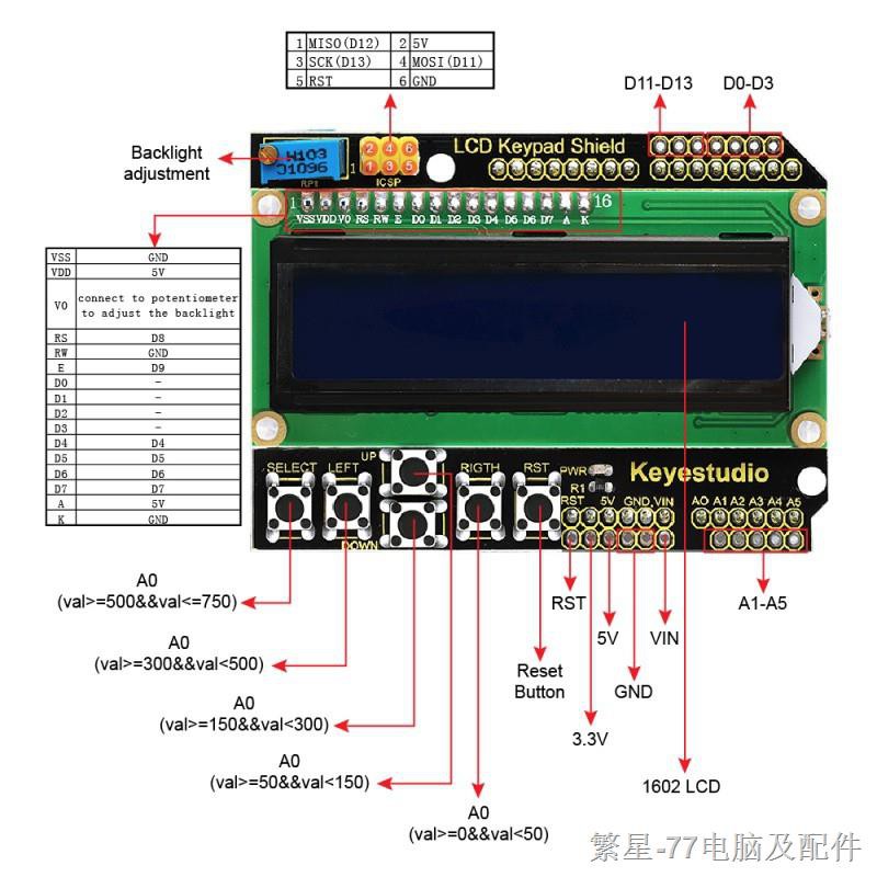 arduino lcd 1602 liquid crystal display keypad shield lcd1602 | BeeCost