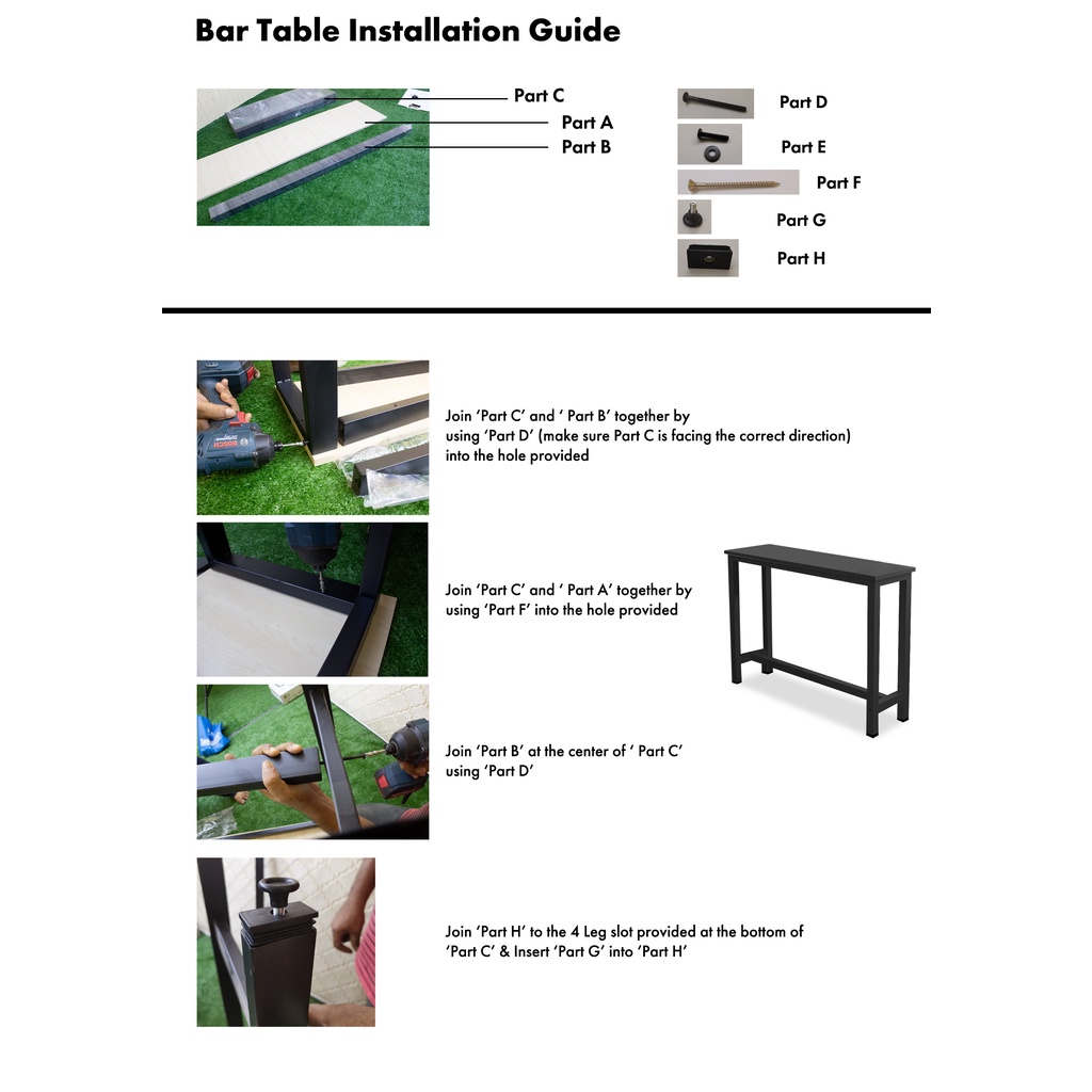 [READY STOCK] FINSSO: 120cm or 160cm x 40cm Bar Table & 2 High Bar Stool / Dining Table / Meja Makan/ Bar Stool