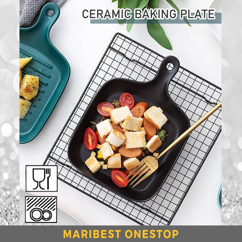 Nordic Style Ceramic Plate with Handle Oven Baking Pizza Pan Breakfast plate Bakeware Stove Baked Plate Periuk Seramik