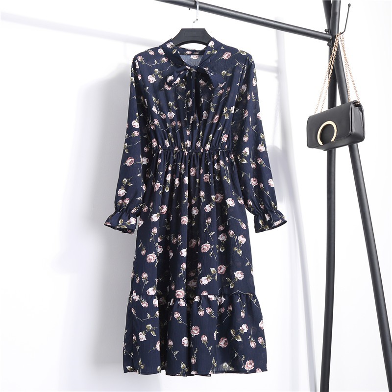 Versatile Multi Chiffon Dress Women Floral Print Long Sleeve Cute Elegant S-XL - Image 3