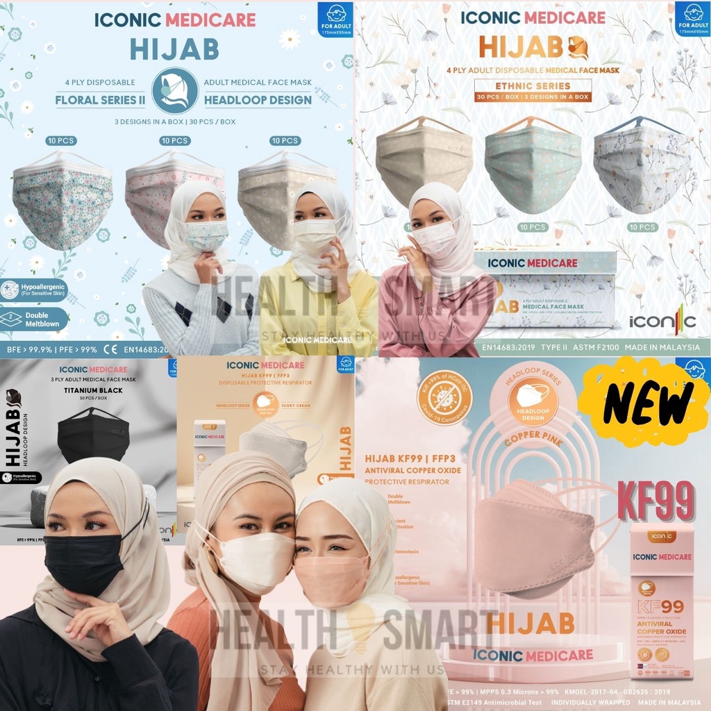 Iconic Medicare Kf99 Headloop Hijab Medical Face Mask 3 Ply Iconic