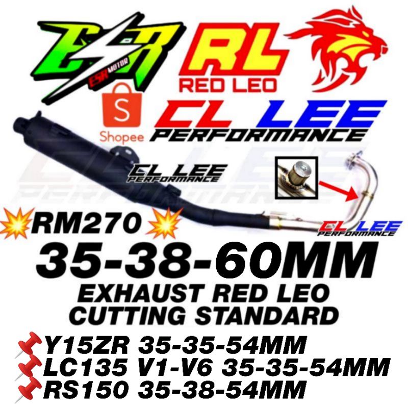 Y15ZR EXHAUST RED LEO 35 38 54MM CUTTING STD STANDARD OPEN BY ESR MOTOR CLLEE ESRMOTOR EXZOS REDLEO Y15 CL LEE SPEC 65MM