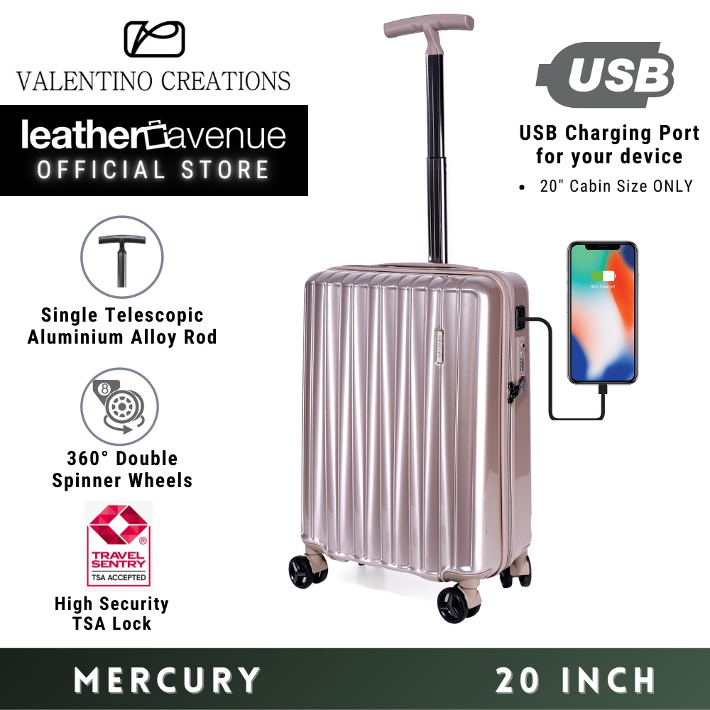 Valentino Creations Mercury Inch Polycarbonate Cabin Luggage Travel Suitcase Lightweight Tsa Usb Charging Port Shopee Malaysia