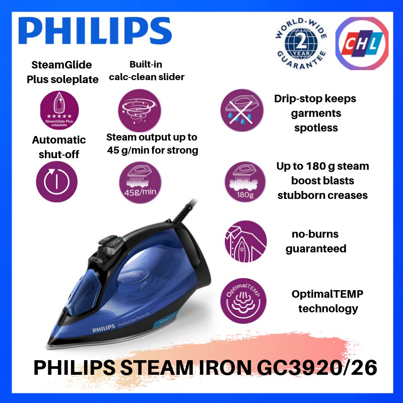 PHILIPS PERFECTCARE STEAM IRON GC3920/26PHILIPS WARRANTY MALAYSIA Shopee Malaysia