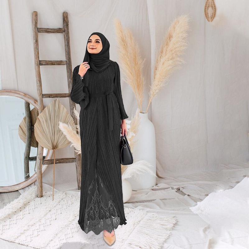 jubah pleated lace