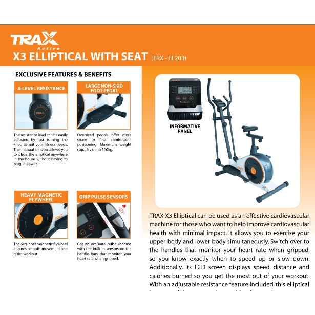 trax elliptical bike x3